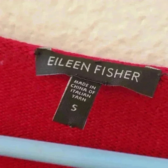 Eileen Fisher 100% Merino Wool Sweater V Neck Red Small Festive Christmas - Picture 5 of 6